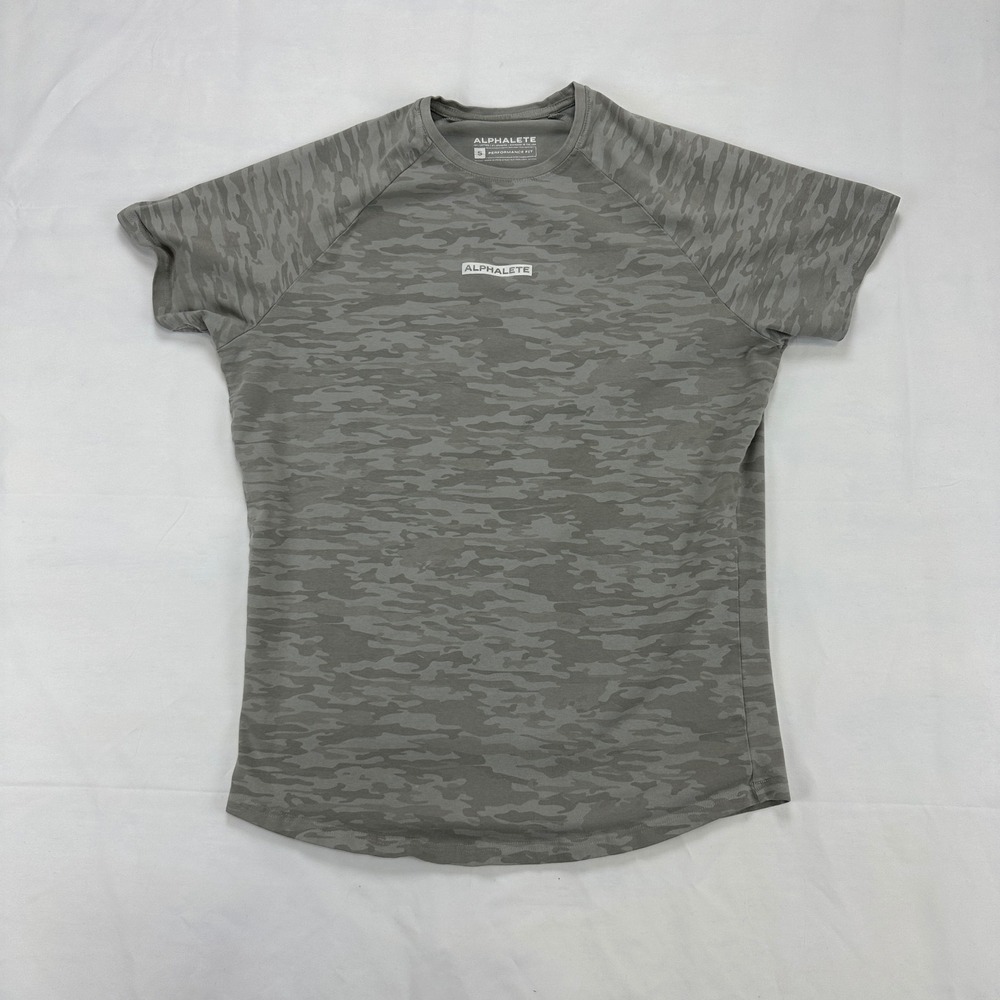 AlphaLETE Performance Fit T Shirt Mens Small Gray Camo Athletic Top